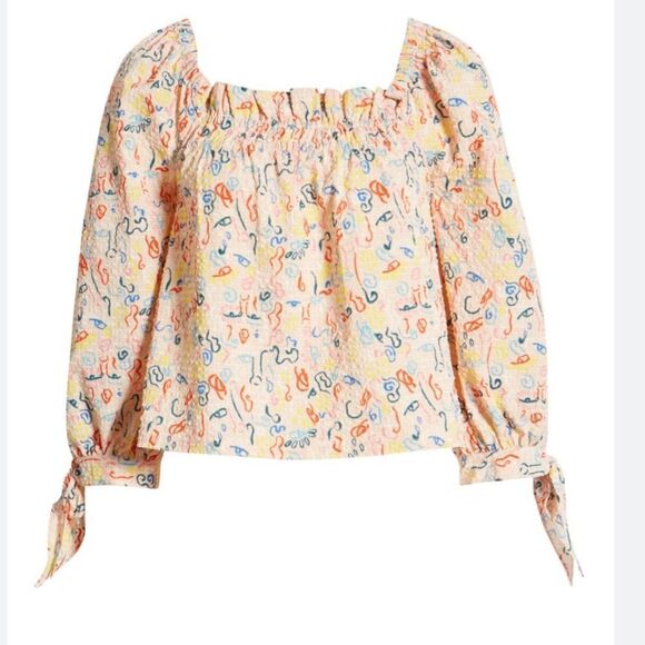 Nordstrom By Cristina Martinez Poet Print Textured Top Cottage Core Boho Modern - Picture 1 of 12